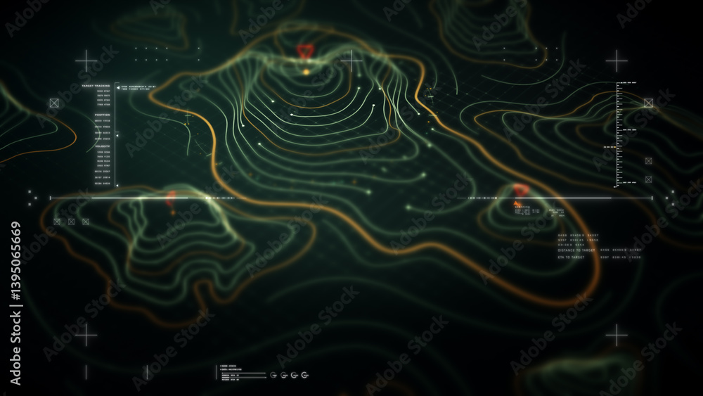 Poster Futuristic Holographic Terrain environment, geomorphology, topography loop motion graphic user interface head up display screen