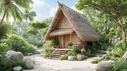 Exploring Sustainable Living in a Traditional Thatched Hut Surrounded by Vibrant Nature