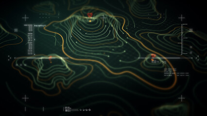 Futuristic Holographic Terrain environment, geomorphology, topography loop motion graphic user interface head up display screen