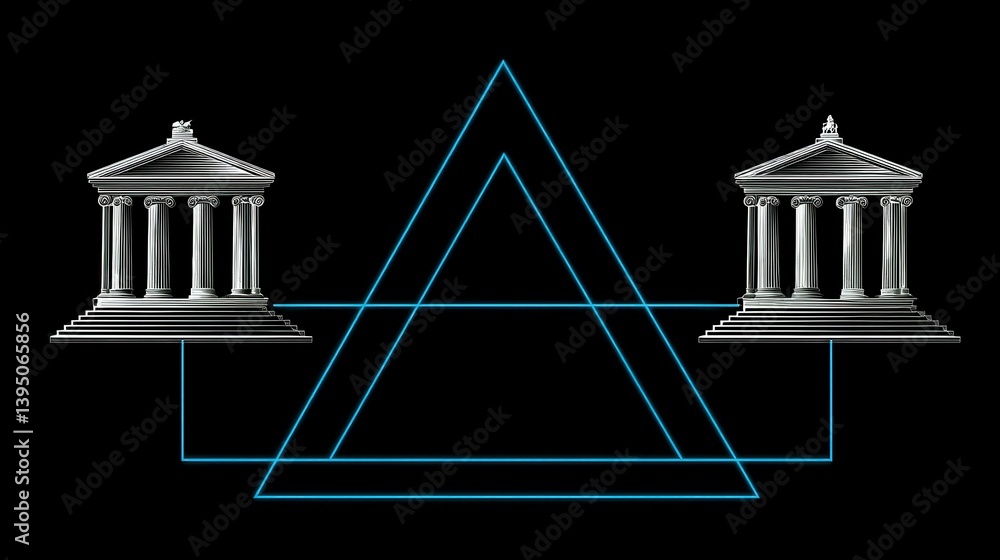 Aufkleber abstract image of two classical temples connected by a triangle, symbolic of balance and connection.