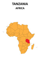 Tanzania Map is highlighted on the Africa with detailed state and region outlines.