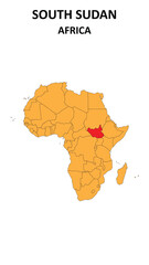 South Sudan Map is highlighted on the Africa with detailed state and region outlines.