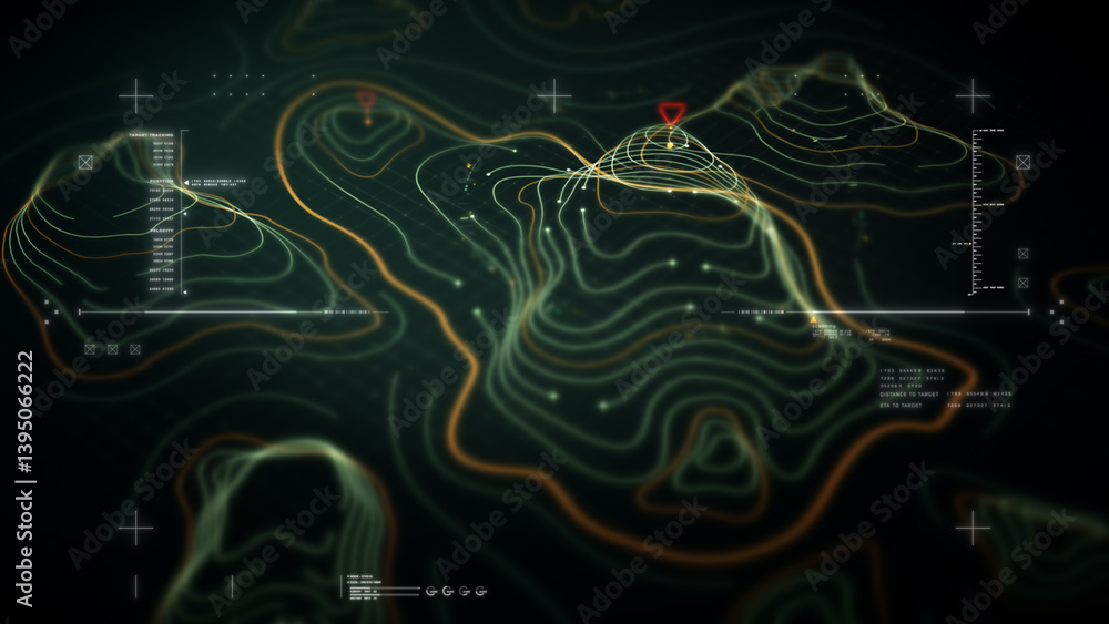 Poster Futuristic Holographic Terrain environment, geomorphology, topography loop motion graphic user interface head up display screen