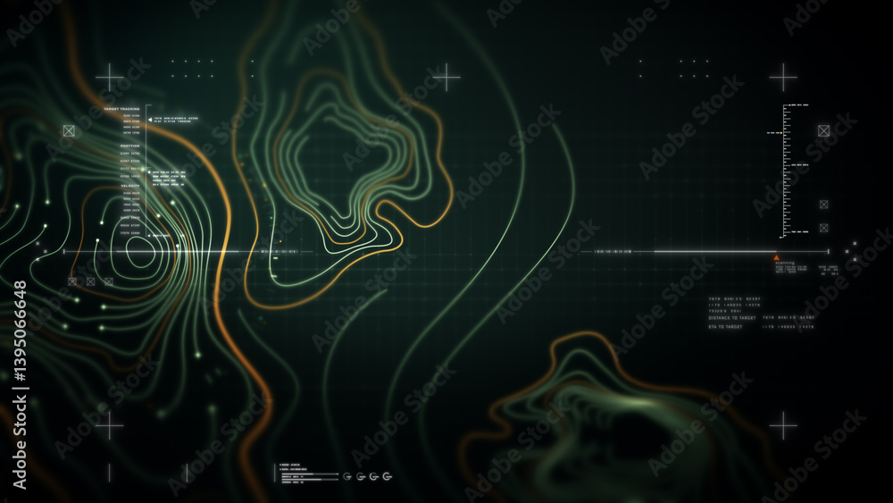 Poster Futuristic Holographic Terrain environment, geomorphology, topography loop motion graphic user interface head up display screen
