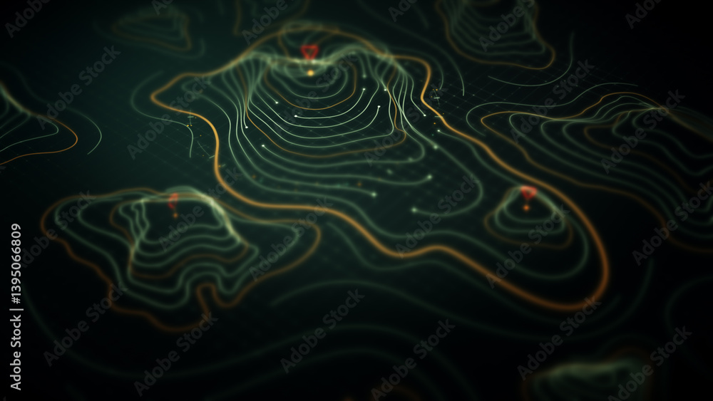 Poster Futuristic Holographic Terrain environment, geomorphology, topography loop motion graphic user interface head up display screen