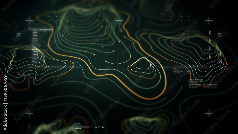 Poster Futuristic Holographic Terrain environment, geomorphology, topography loop motion graphic user interface head up display screen