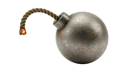 Isolated Metal Bomb with Lit Fuse Prepared to Explode