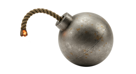Isolated Metal Bomb with Lit Fuse Prepared to Explode