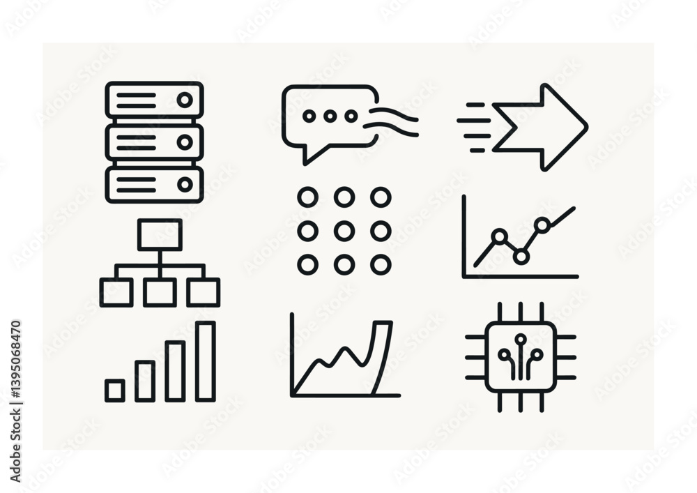 Poster linear data management and technology icons set for modern applications