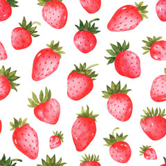 Wild strawberries watercolor seamless pattern. Strawberry harvest. Red strawberry. Country style. Juicy ripe berries. Spring, summer print. Wildstrawberries pattern.
