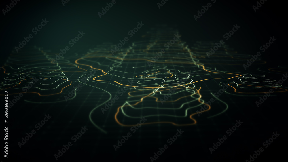 Poster Futuristic Holographic Terrain environment, geomorphology, topography loop motion graphic user interface head up display screen