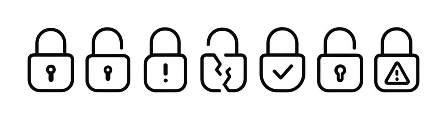 Security icon set: linear padlock designs for safety illustrations and ui/ux