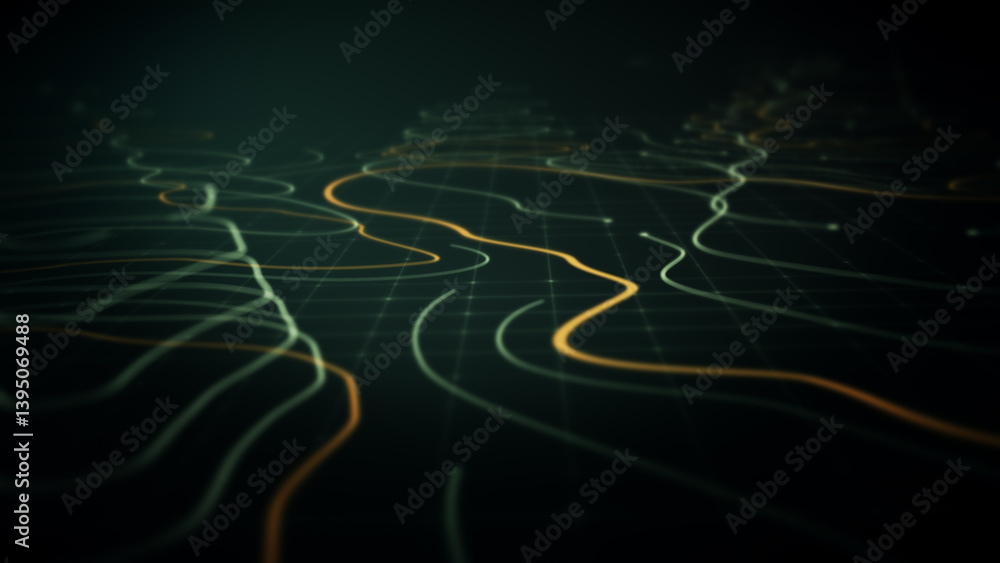 Poster Futuristic Holographic Terrain environment, geomorphology, topography loop motion graphic user interface head up display screen