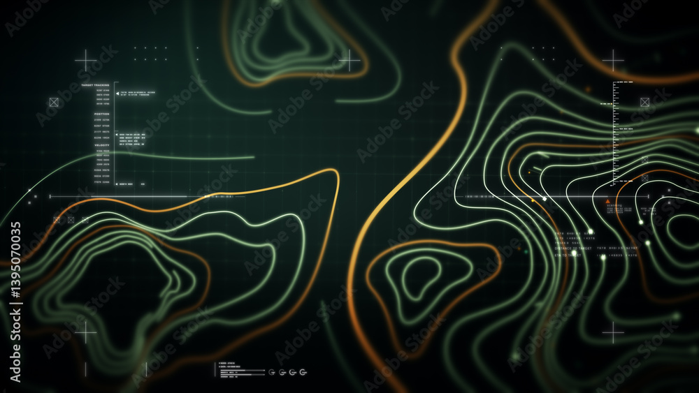 Poster Futuristic Holographic Terrain environment, geomorphology, topography loop motion graphic user interface head up display screen