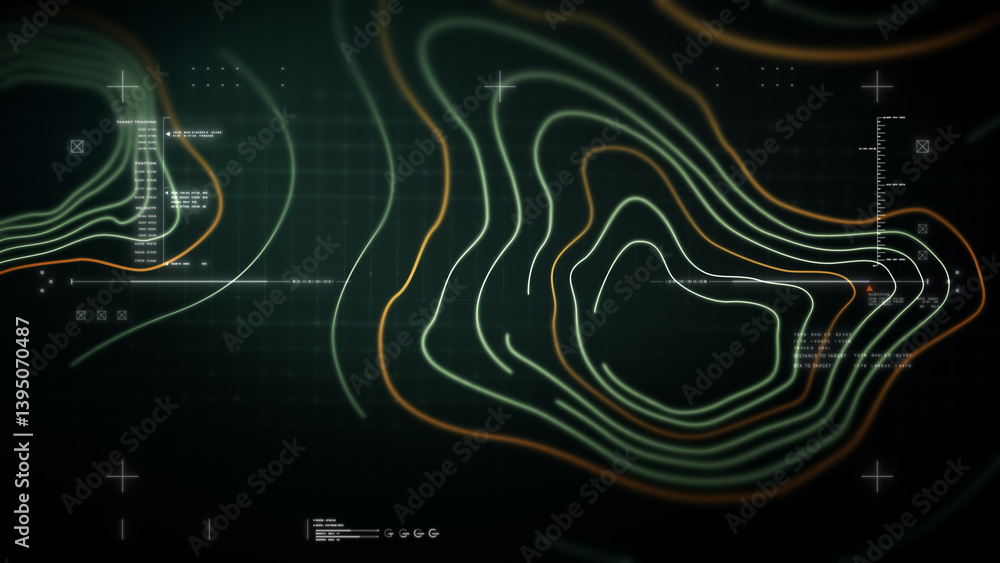Aufkleber Futuristic Holographic Terrain environment, geomorphology, topography loop motion graphic user interface head up display screen