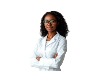 Black female pharmacist coat clothing apparel isolated on transparent background