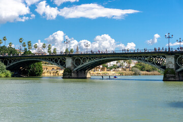 Views to Triana neighborhood at Seville. Triana barrio of Seville facades, Andalusia, Sevilla, Spain