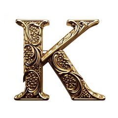 An ornate golden K, regal and majestic, a symbol of luxury and heritage, intricately detailed with swirling baroque patterns.