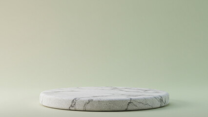 stone pedestal podium on natural beige, pastel green backdrop