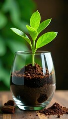 Glass container filled with an assortment of organic composts, compost varieties, natural, plant health