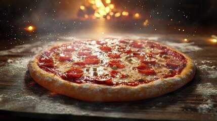 Smoky Pepperoni Pizza Fireplace Background