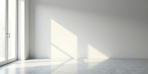 Sunlit Empty Room with Modern Glass Door and Light Grey Floor Featuring a Blank Wall Ideal for Interior Design Presentations and Mockups