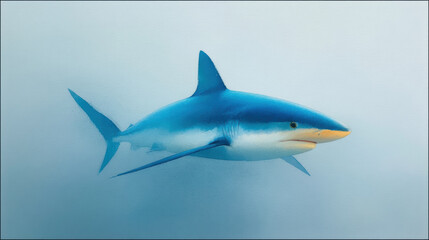 Obraz premium Sleek shark swims gracefully in clear blue water, showcasing its streamlined body and sharp fins