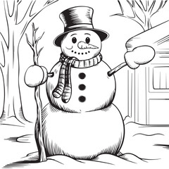 snowman drawing art black and white