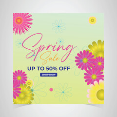 Spring sale banner with colorful flower. Spring sale background. Special offer vector background for web banners, discount, Vector illustration.
