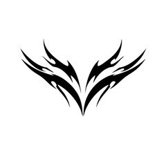 Symmetrical Tribal Tattoo Design Logo Dynamic Black Ink Wings Motif for Body Art, Symbol of Strength, Freedom, and Mystical Power