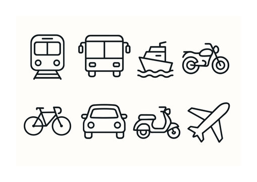 Fototapeta Transportation icons set: linear style featuring various vehicles