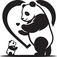 Giant Panda love affection care Silhouette Vector Illustration Art12