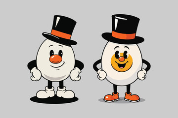 Two Dapper Cartoon Eggs Wearing Top Hats and Shoes Illustration