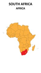 South Africa Map is highlighted on the Africa with detailed state and region outlines.