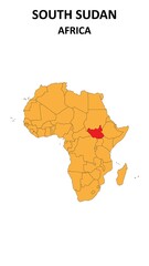 Obraz premium South Sudan Map is highlighted on the Africa with detailed state and region outlines.