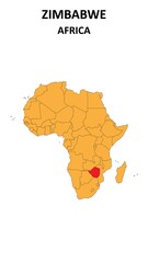 Zimbabwe Map is highlighted on the Africa with detailed state and region outlines.