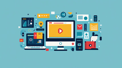 Flat design vector illustration of web development and design responsive website seo marketing concept