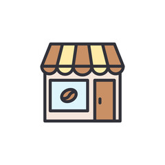Coffee shop colored icons, minimalist vector illustration ,simple transparent graphic element .Isolated on white background