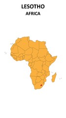 Lesotho Map is highlighted on the Africa with detailed state and region outlines.