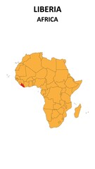 Obraz premium Liberia Map is highlighted on the Africa with detailed state and region outlines.