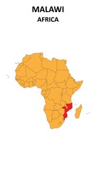 Obraz premium Malawi Map is highlighted on the Africa with detailed state and region outlines.