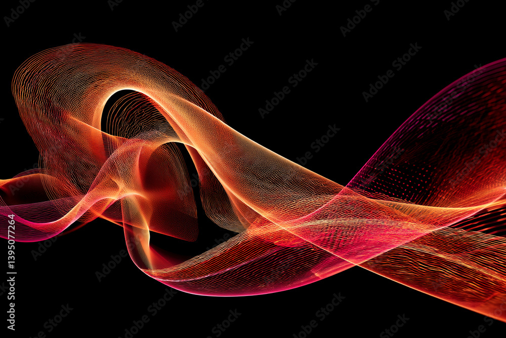 Poster Abstract image of red and orange flowing lines on a black background, creating a dynamic and energetic visual, showcasing movement and fluidity, ideal for design elements