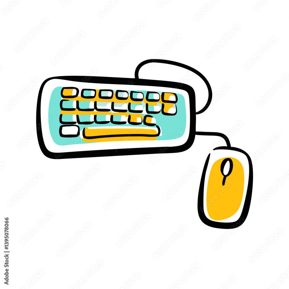 Poster vector icon of a computer keyboard and mouse representing technology and communication