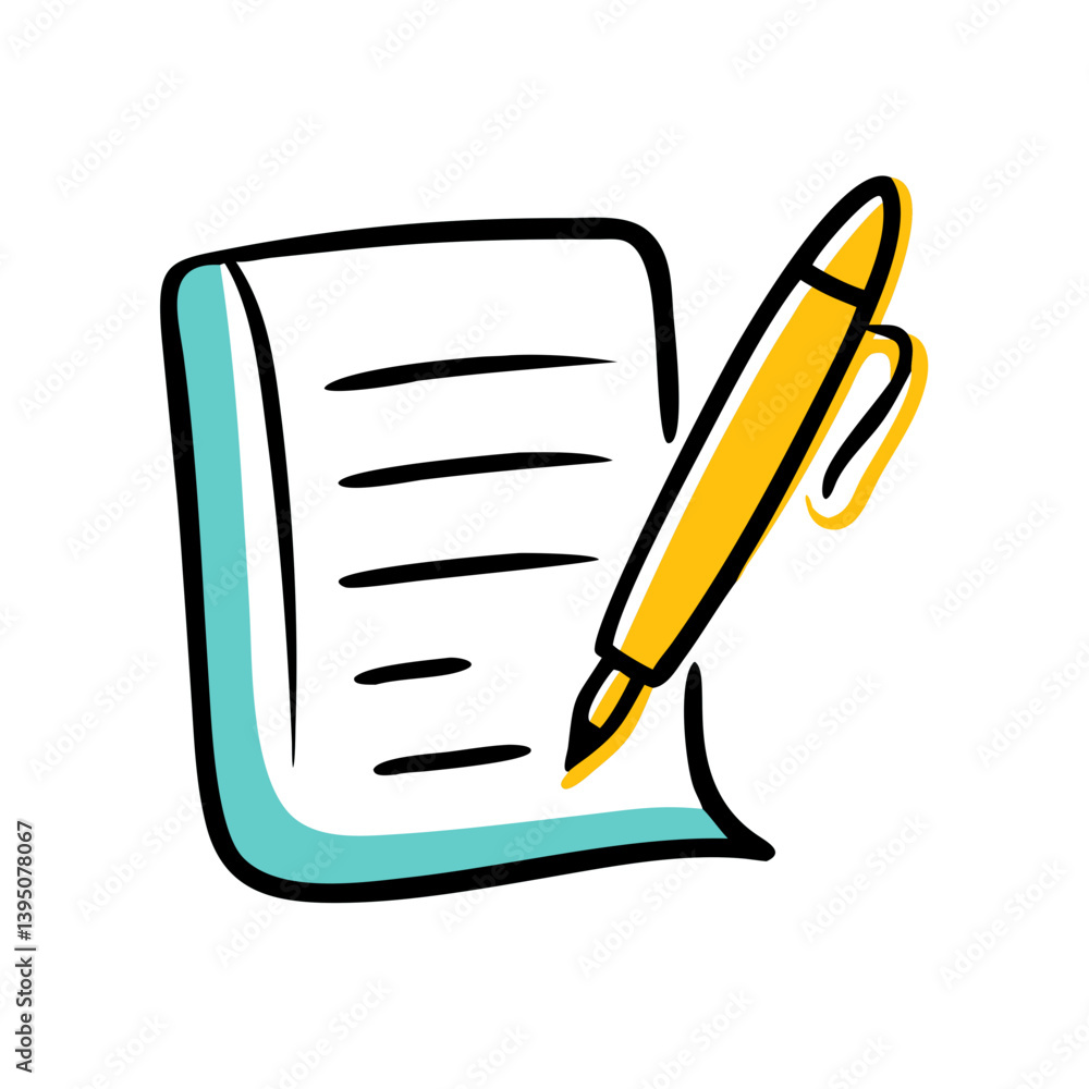 Poster vector icon of a notepad and pen representing writing and note-taking