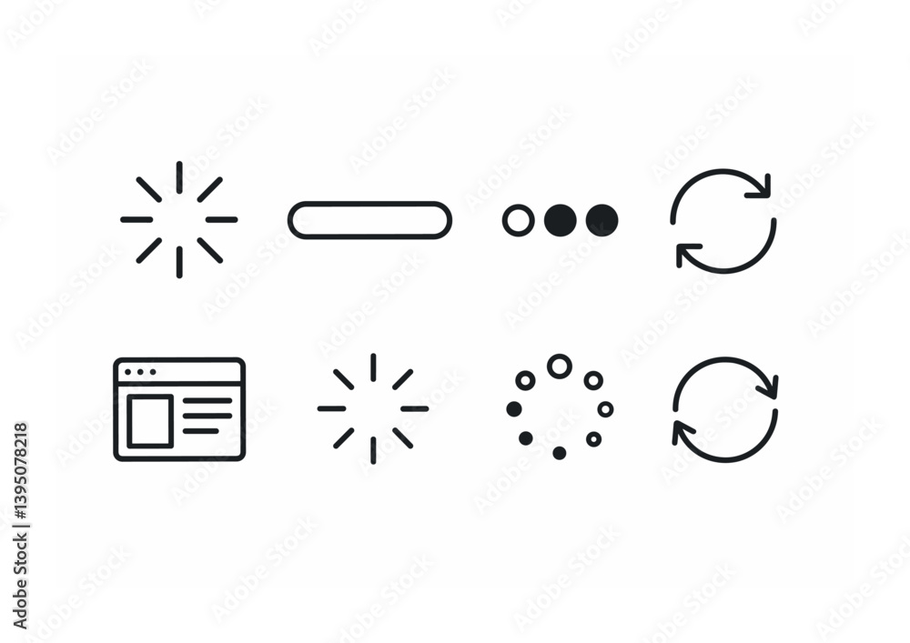 Poster loading and progress icons set - linear style for web and app interfaces