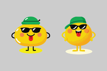 Two Cool Cartoon Yellow Emoticons with Sunglasses and Green Hats