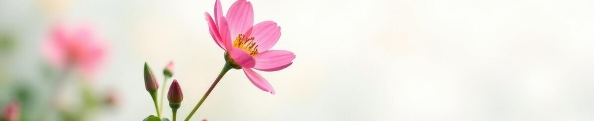Fototapeta premium Single bloom of a garden flower in focus on a white background, flowers, garden elements