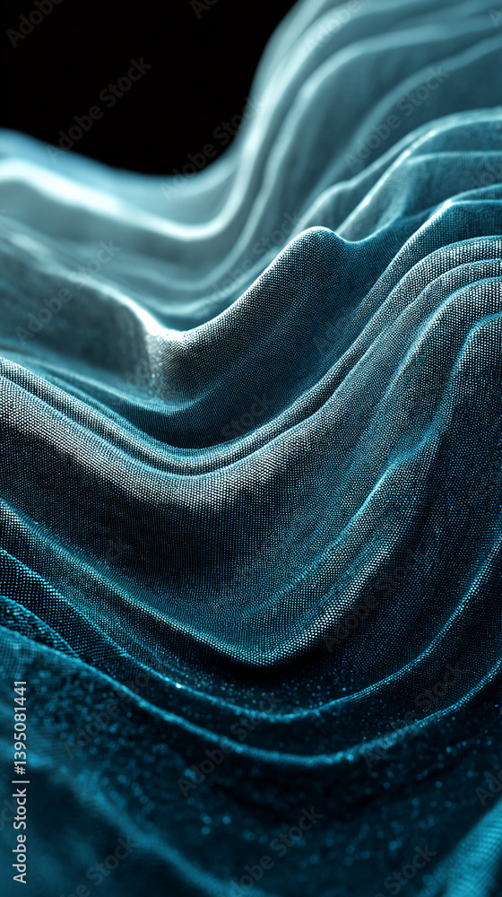 Poster Abstract teal fabric texture, flowing in waves, creating a dynamic and elegant design, suitable for modern backgrounds or website banners