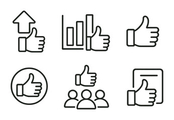 Thumbs up linear icon set: upvote, graph, approval, community, agreement