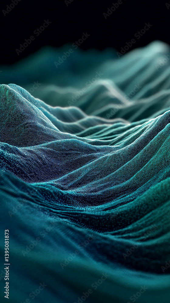 Aufkleber Teal abstract texture, flowing waves of tiny particles create a dynamic and smooth surface, showcasing a modern, technological or natural concept, ideal for digital backgrounds